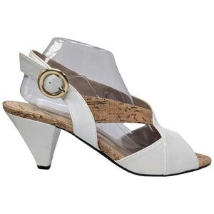 J Renee Ditte Patent Leather Pumps Womens White Cork Detail Slingback Size 10